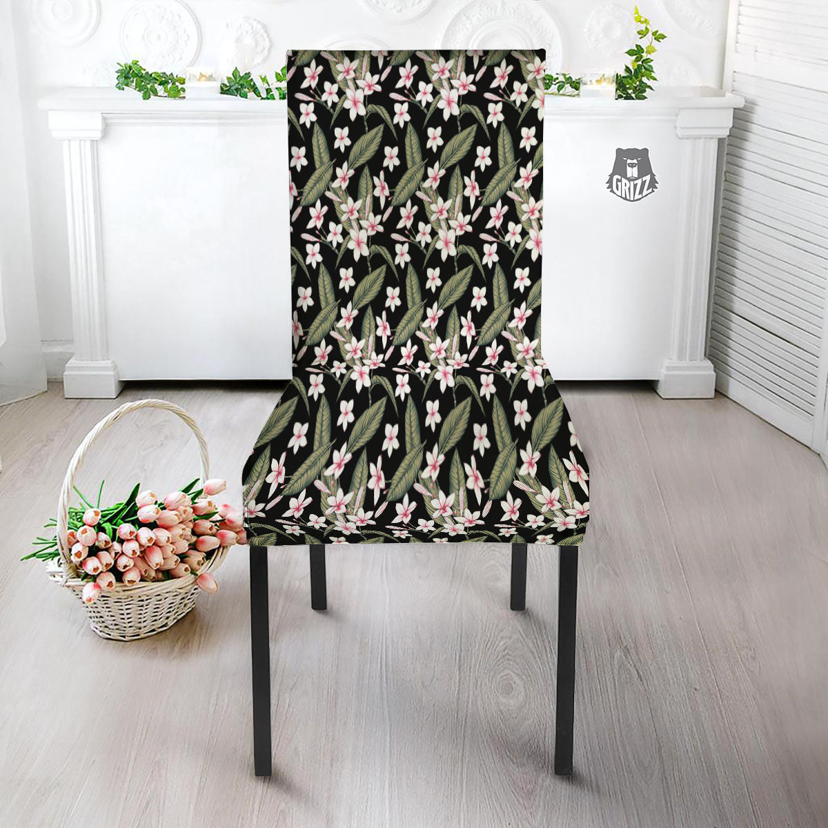 Flower Frangipani Print Pattern Dining Chair Slipcover-grizzshop