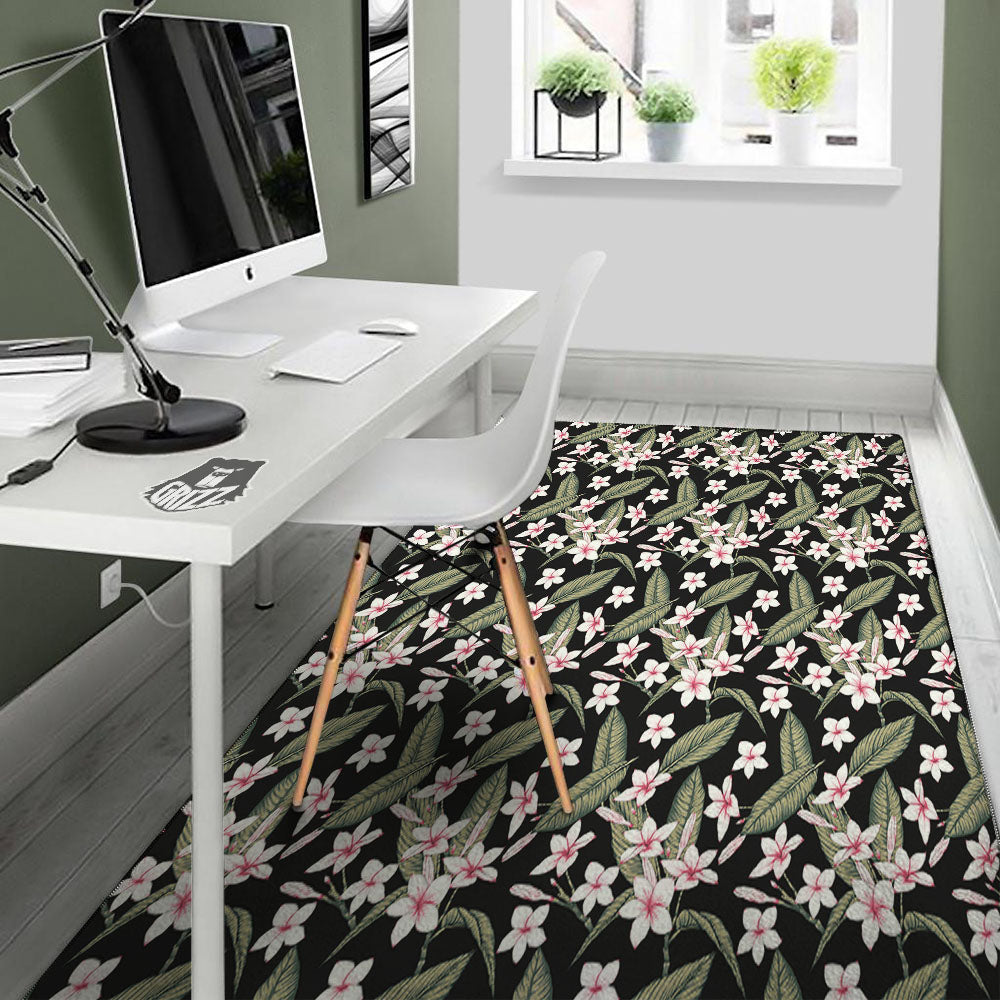 Flower Frangipani Print Pattern Floor Mat-grizzshop