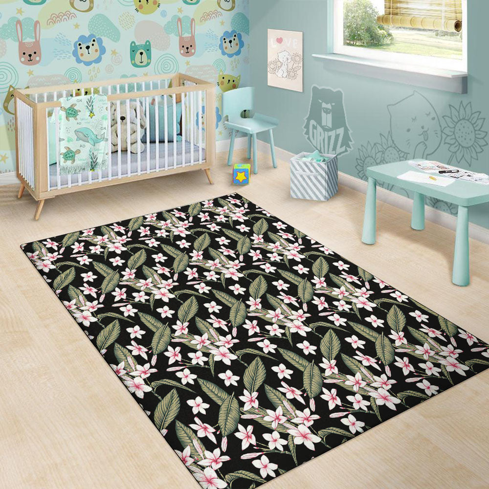 Flower Frangipani Print Pattern Floor Mat-grizzshop