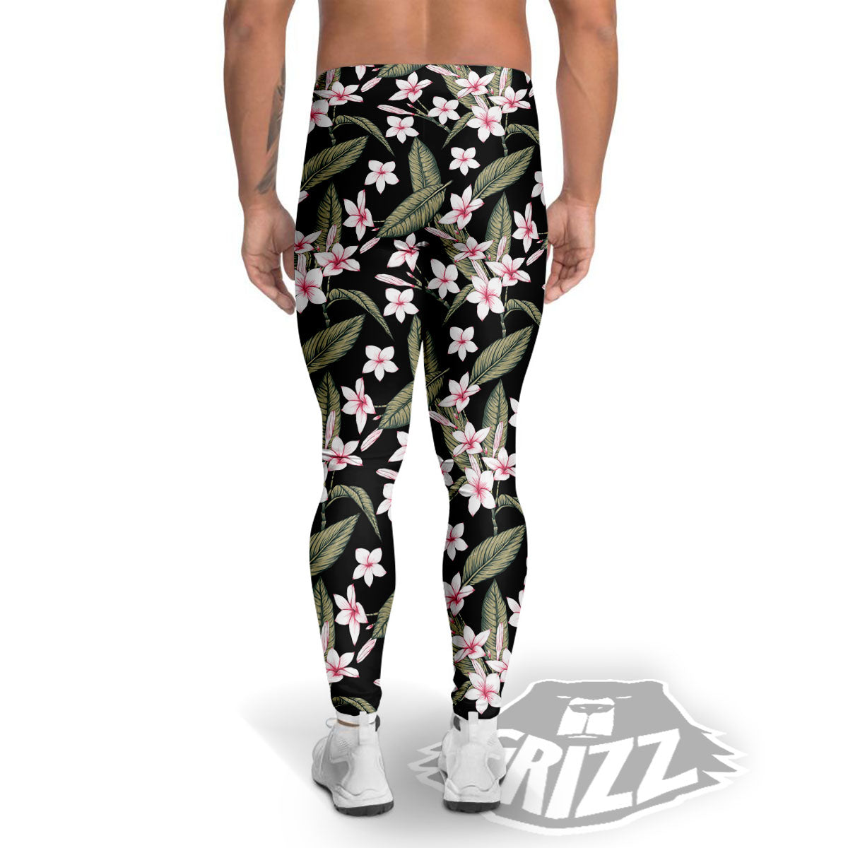 Flower Frangipani Print Pattern Men's Leggings-grizzshop