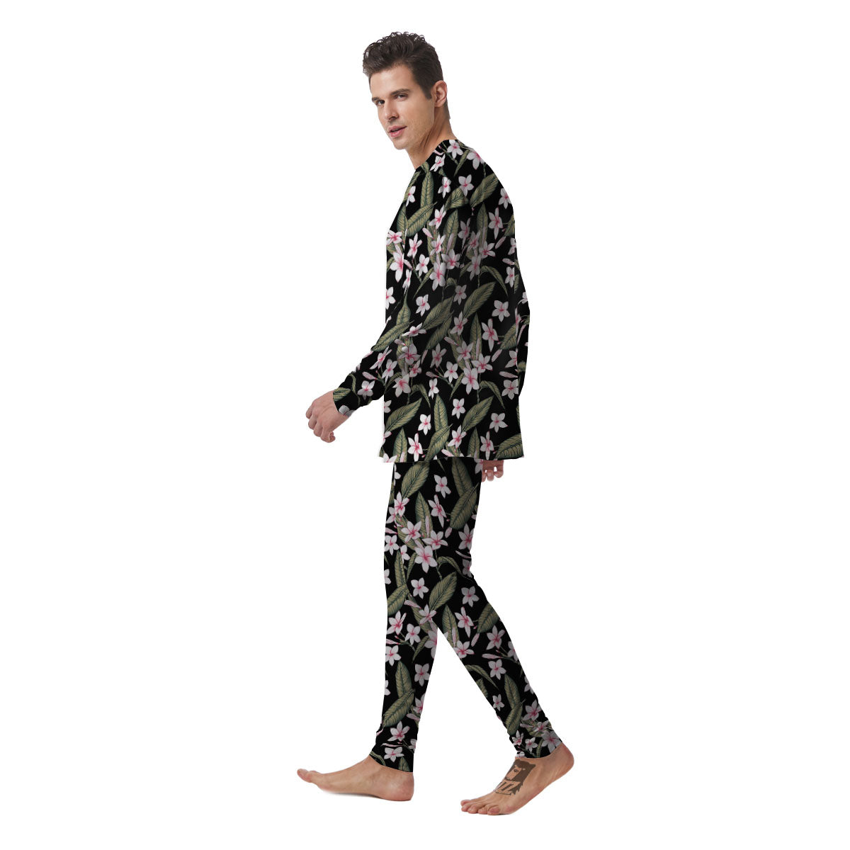 Flower Frangipani Print Pattern Men's Pajamas-grizzshop