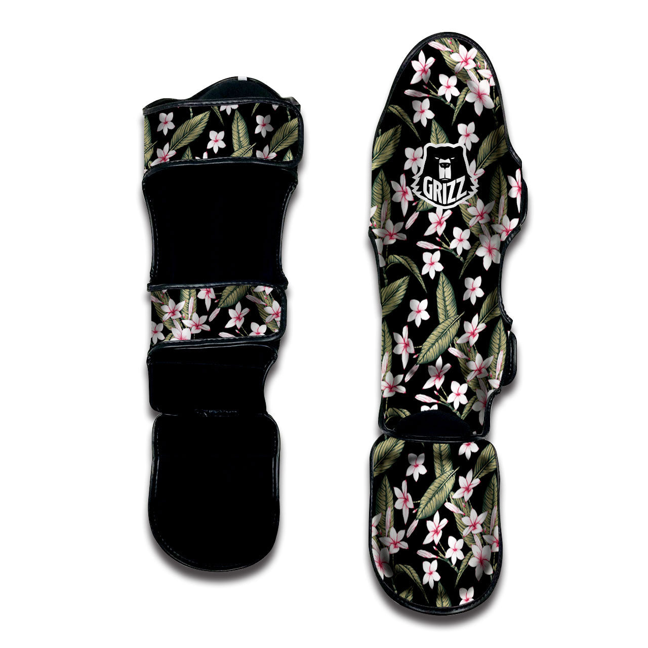 Flower Frangipani Print Pattern Muay Thai Shin Guards-grizzshop
