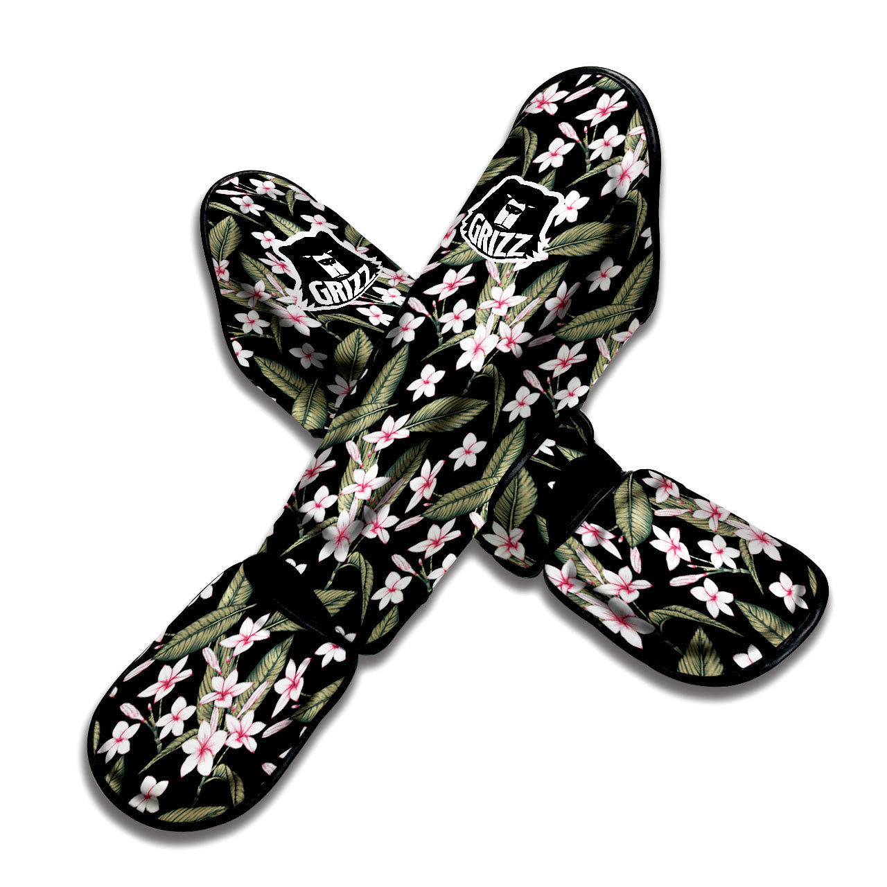 Flower Frangipani Print Pattern Muay Thai Shin Guards-grizzshop