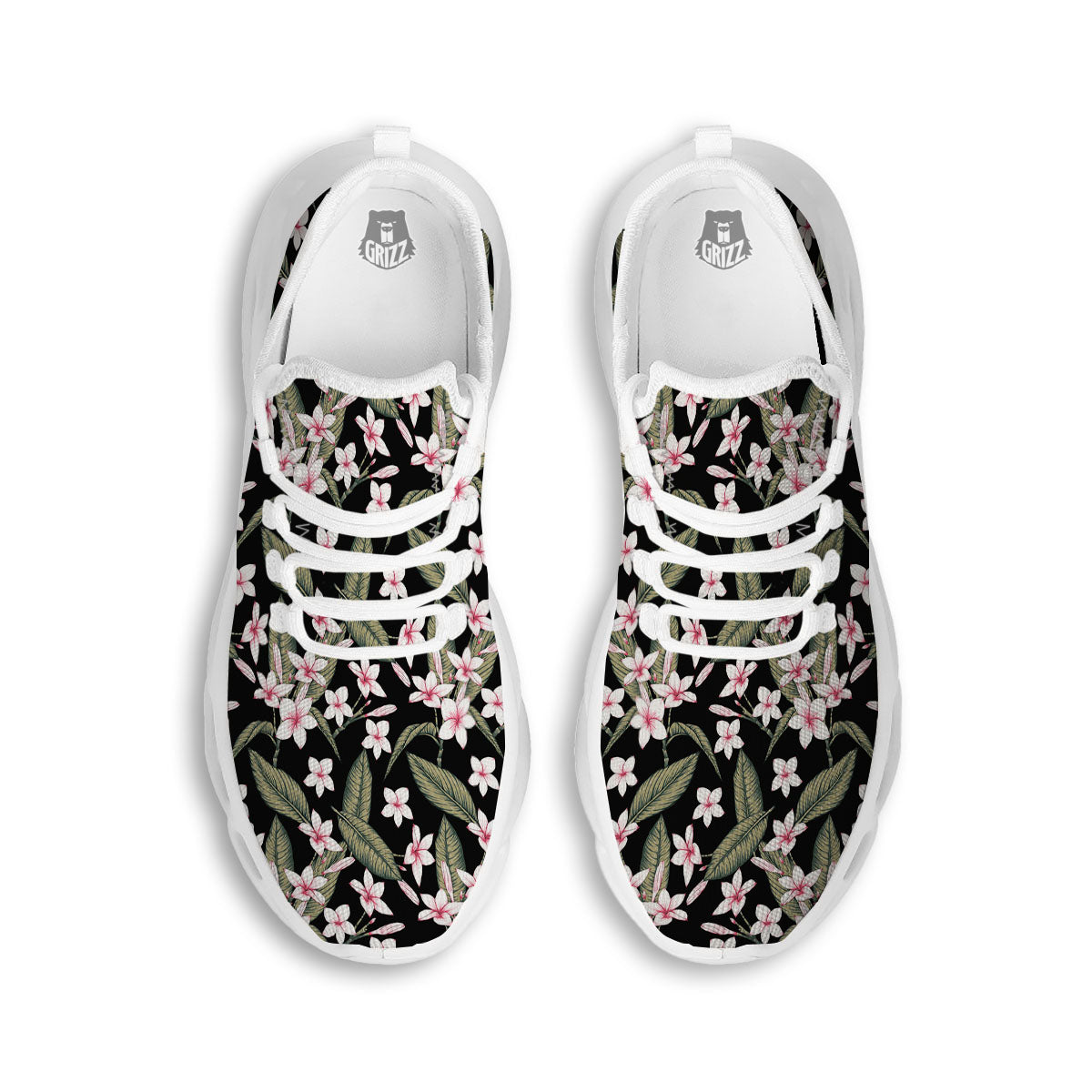 Flower Frangipani Print Pattern White Running Shoes-grizzshop