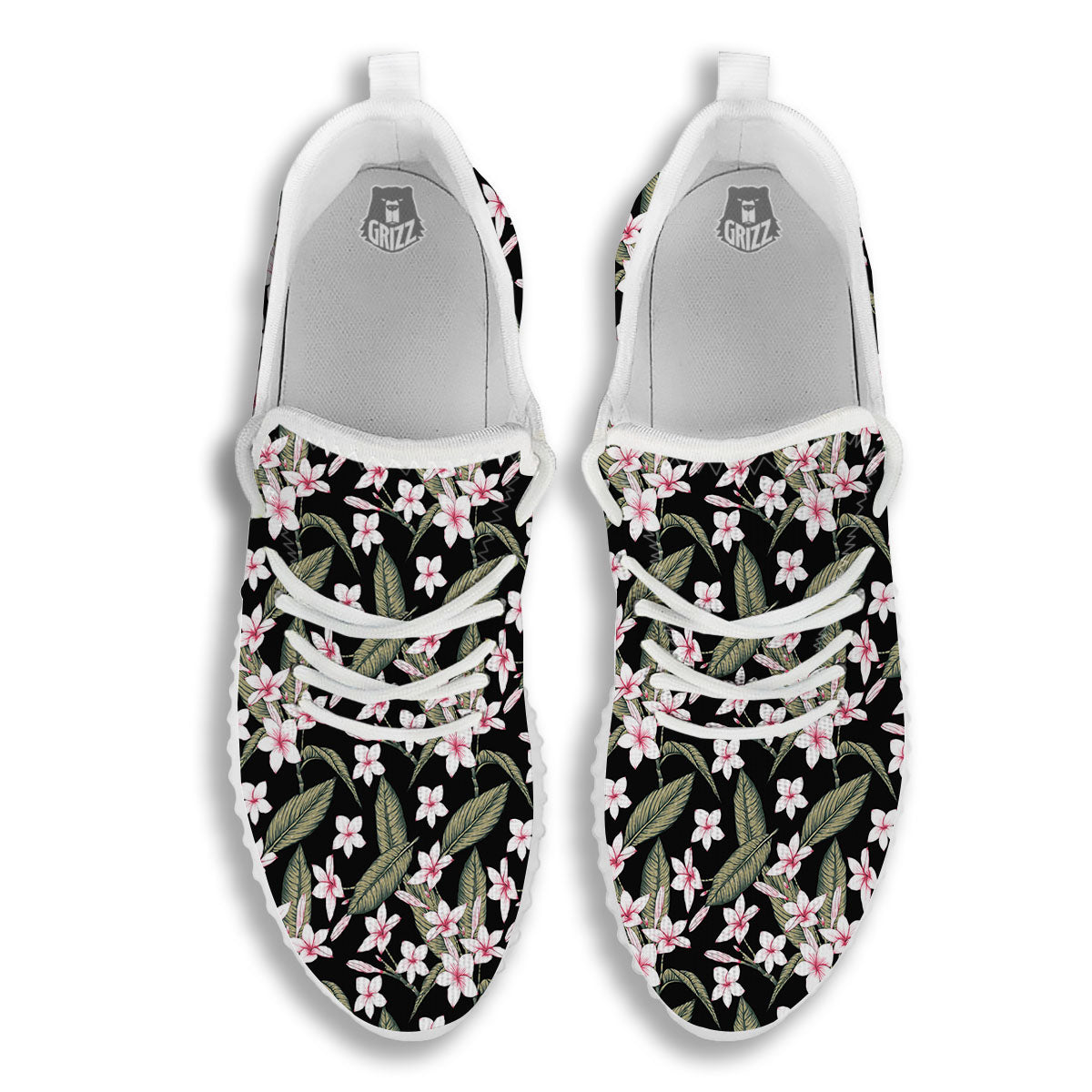 Flower Frangipani Print Pattern White Walking Shoes-grizzshop