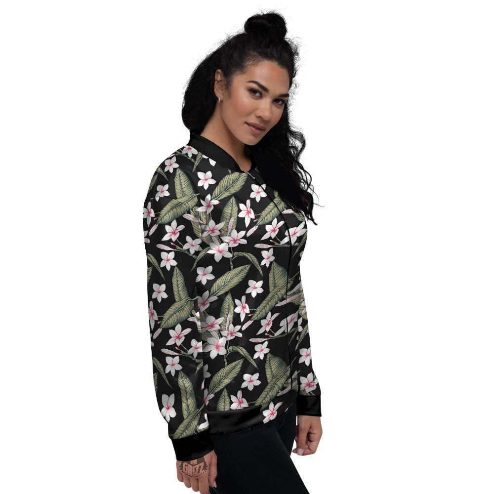 Flower Frangipani Print Pattern Women's Bomber Jacket-grizzshop