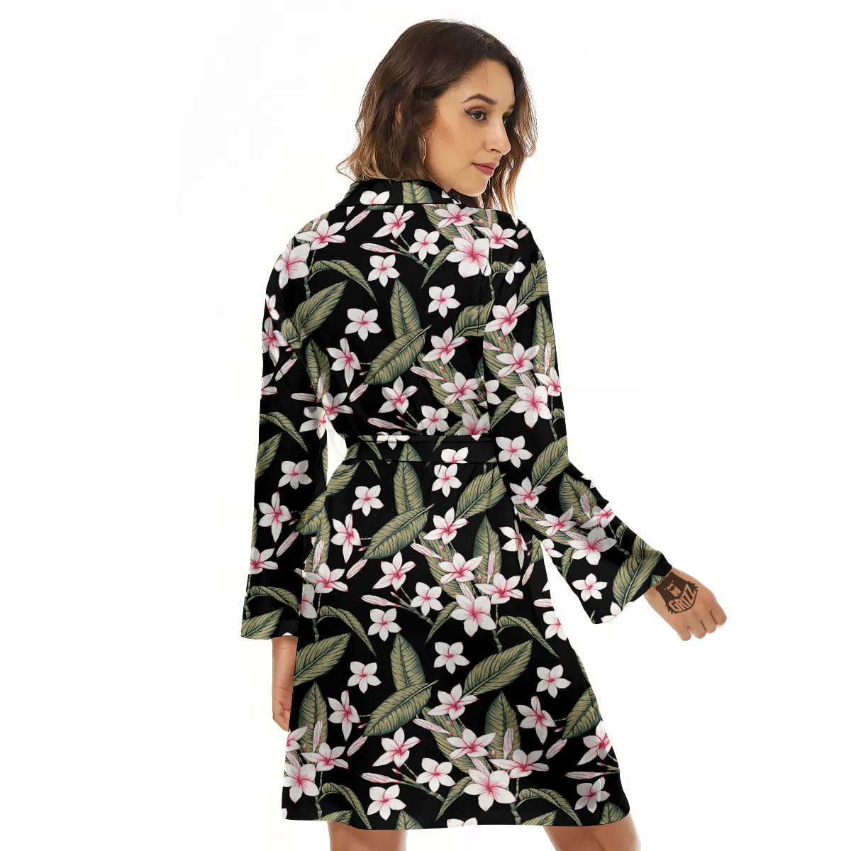 Flower Frangipani Print Pattern Women's Robe-grizzshop
