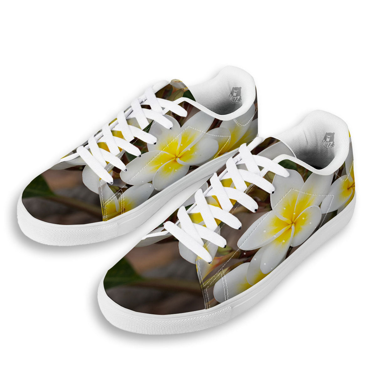 Flower Frangipani Print White Low Top Sneakers-grizzshop