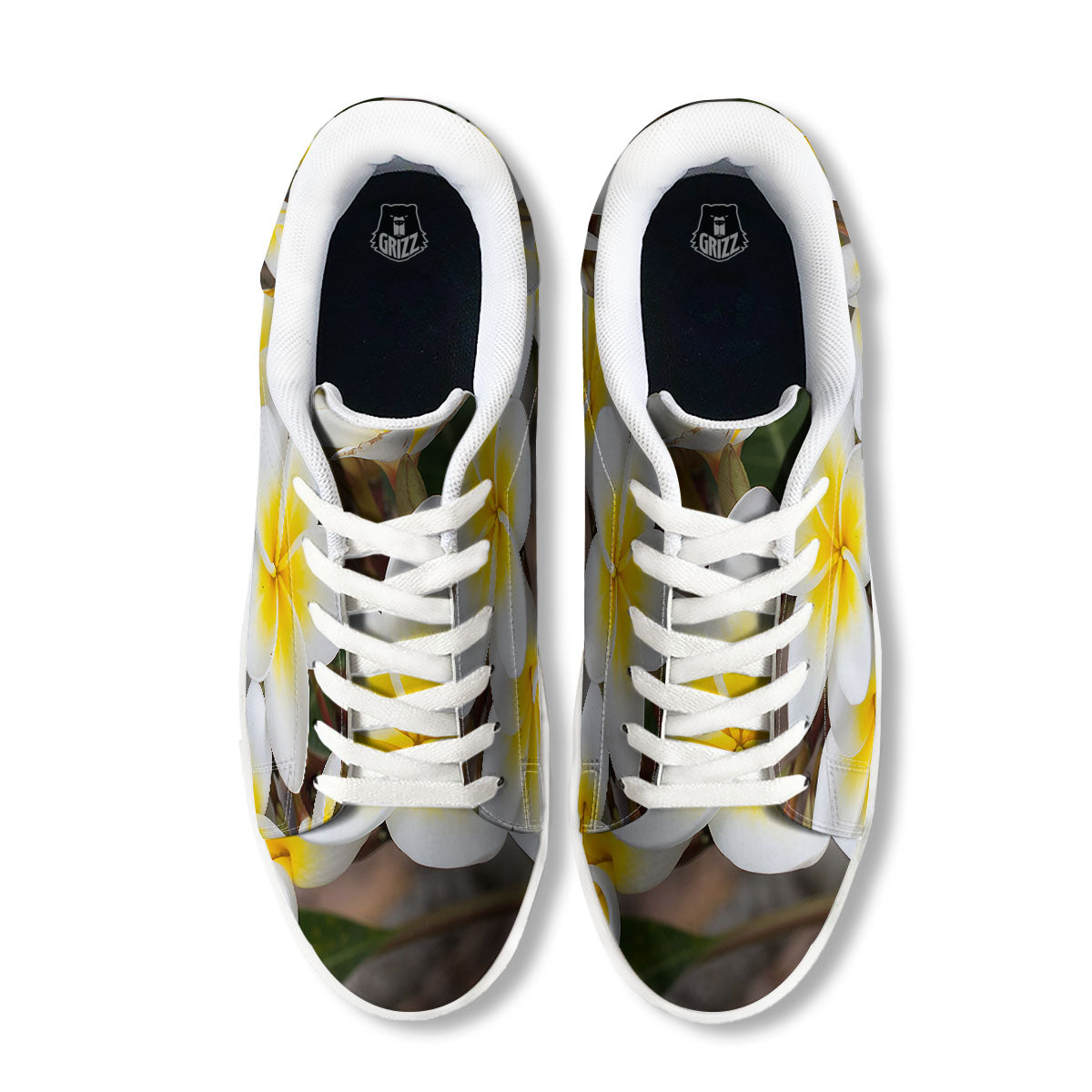 Flower Frangipani Print White Low Top Sneakers-grizzshop