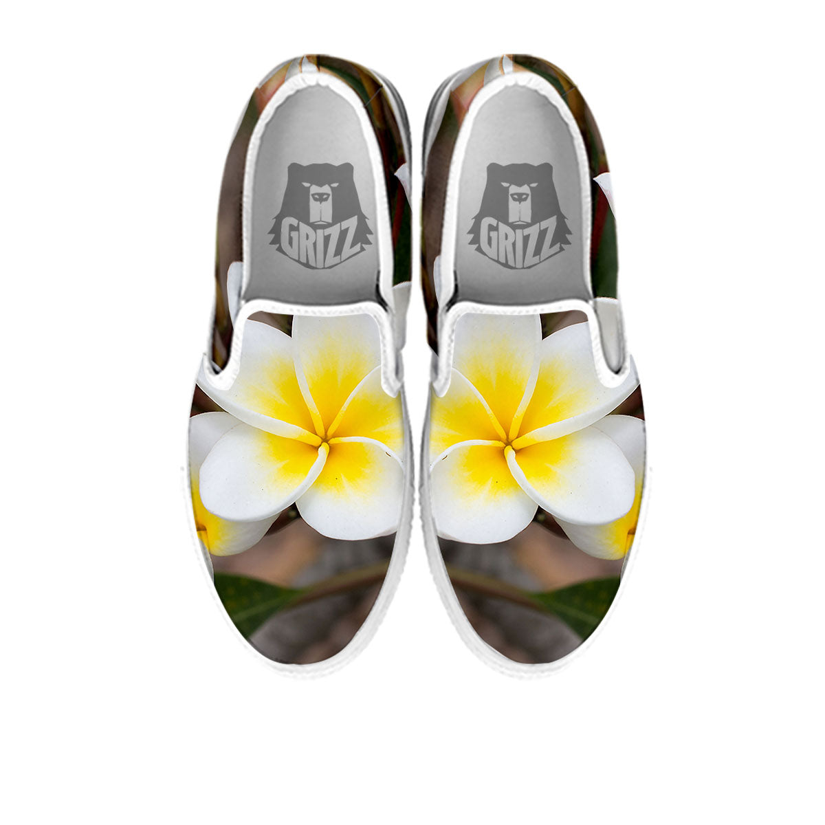 Flower Frangipani Print White Slip On Shoes-grizzshop