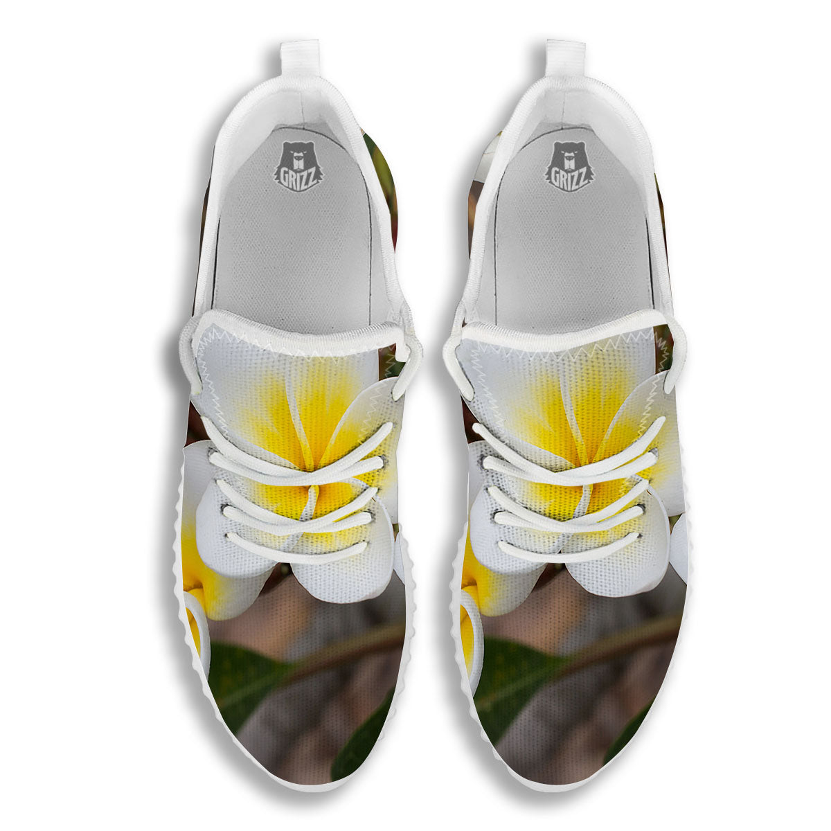 Flower Frangipani Print White Walking Shoes-grizzshop