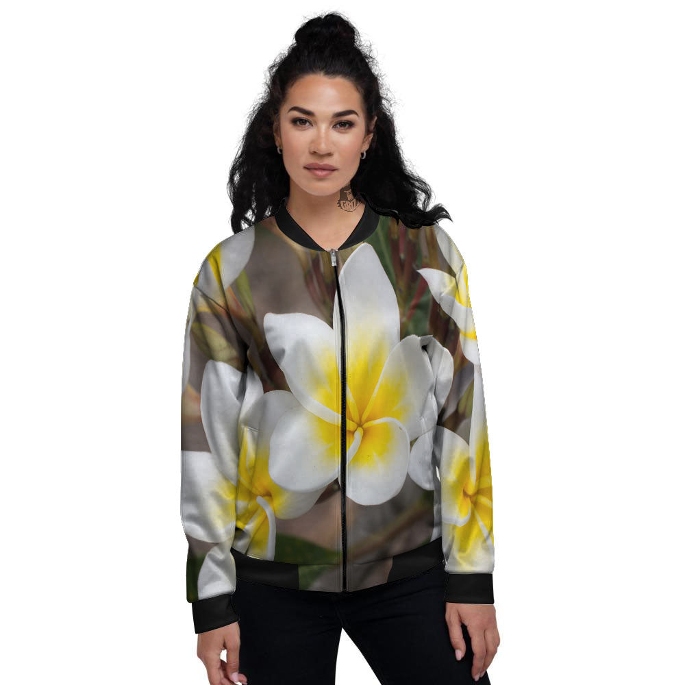 Flower Frangipani Print Women's Bomber Jacket-grizzshop