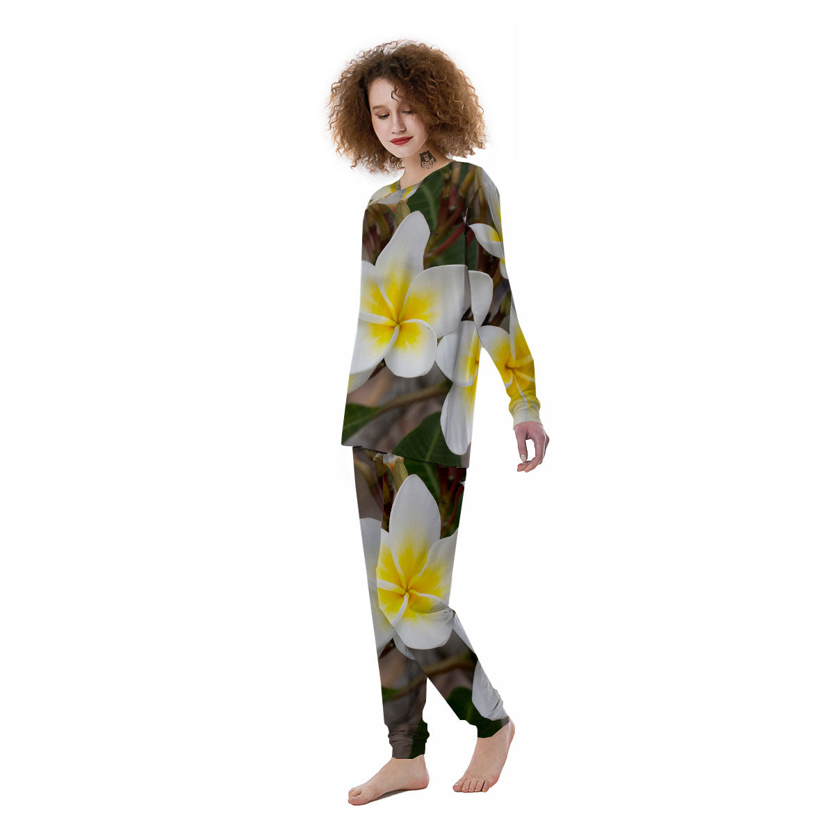 Flower Frangipani Print Women's Pajamas-grizzshop