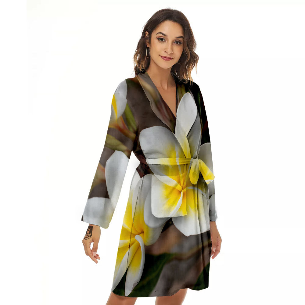 Flower Frangipani Print Women's Robe-grizzshop