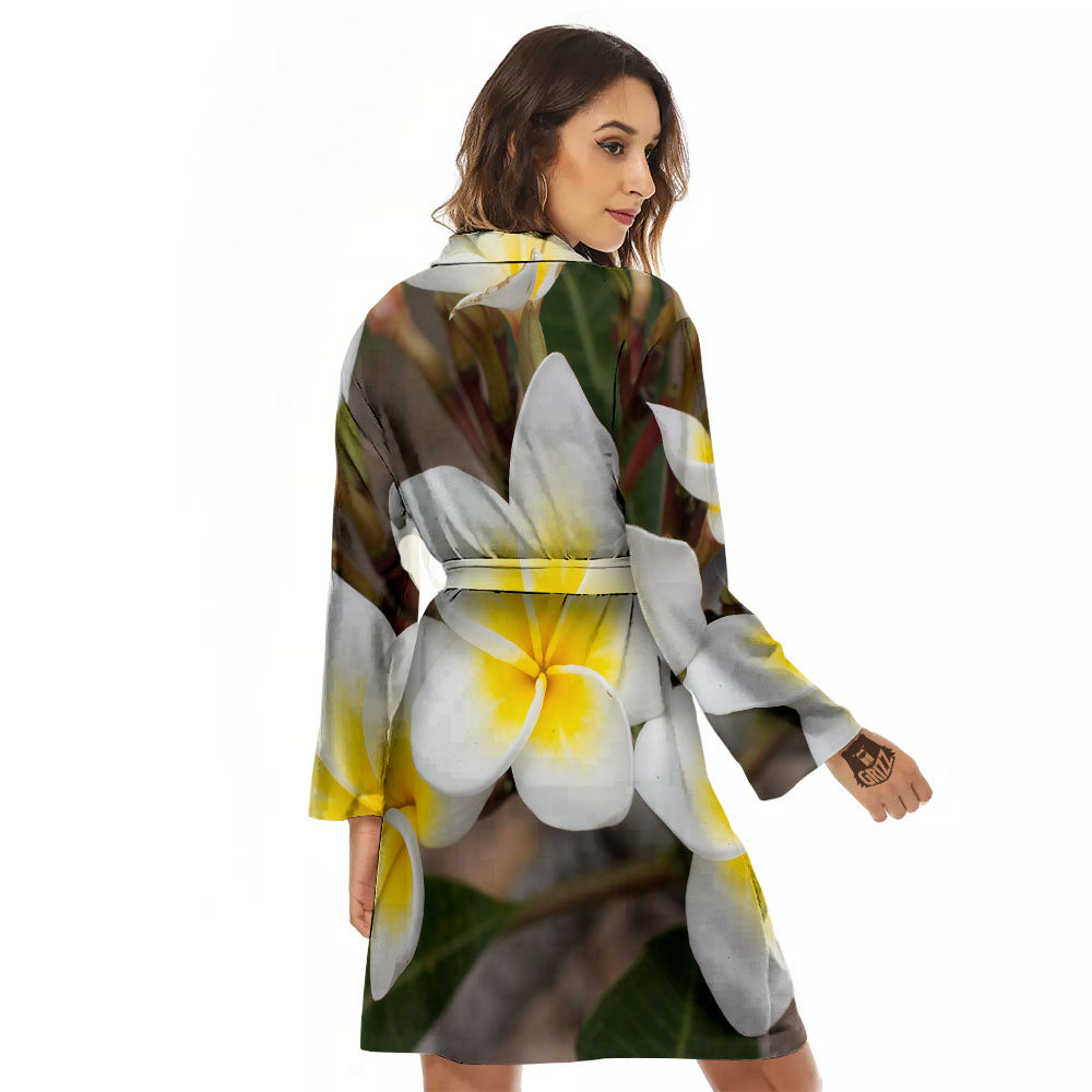 Flower Frangipani Print Women's Robe-grizzshop
