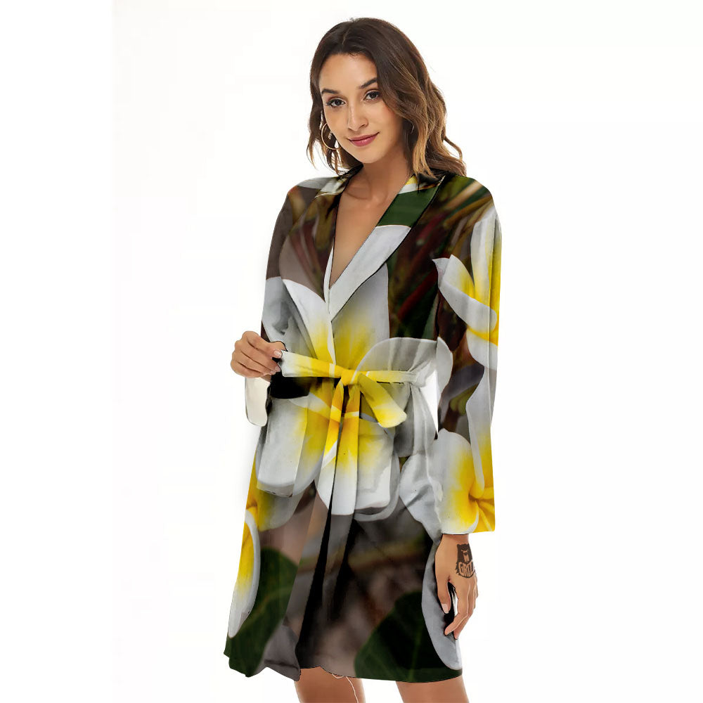 Flower Frangipani Print Women's Robe-grizzshop
