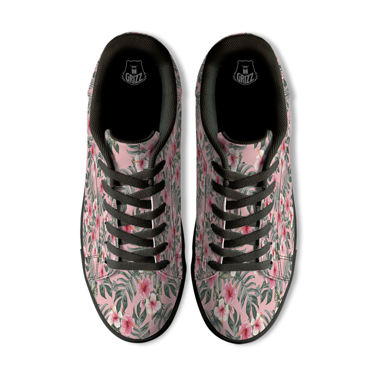 Flower Frangipani Tropical Print Pattern Black Low Top Sneakers-grizzshop