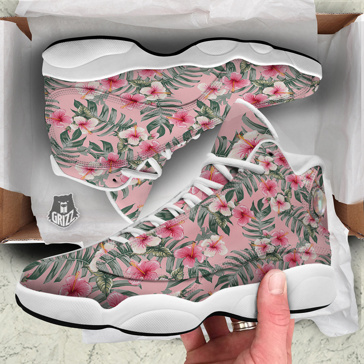 Flower Frangipani Tropical Print Pattern White Basketball Shoes-grizzshop