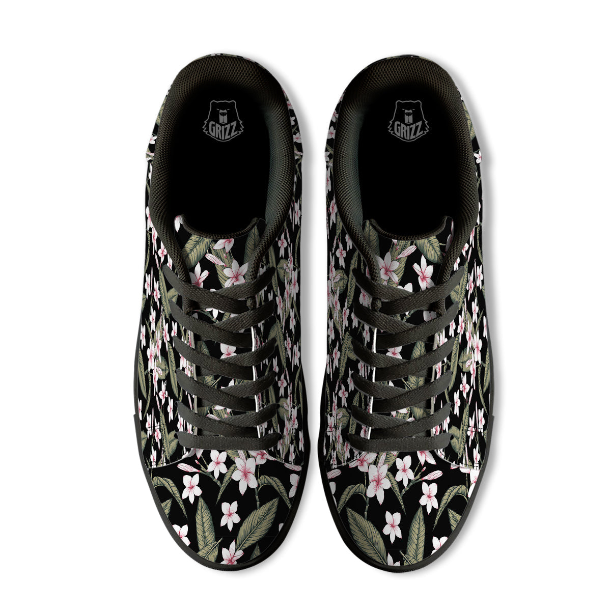 Flower Frangipani Watercolor Print Pattern Black Low Top Sneakers-grizzshop