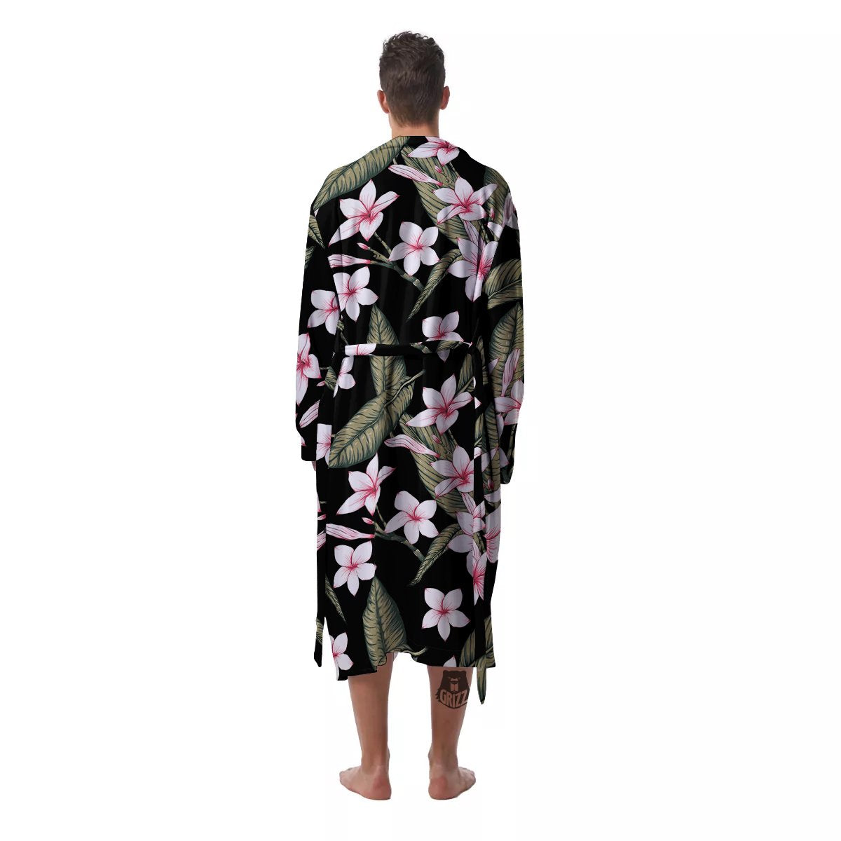 Flower Frangipani Watercolor Print Pattern Men's Robe-grizzshop