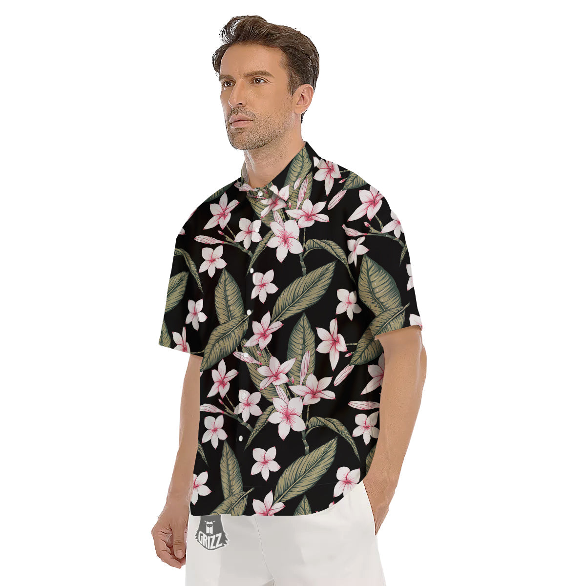 Flower Frangipani Watercolor Print Pattern Men's Short Sleeve Shirts-grizzshop