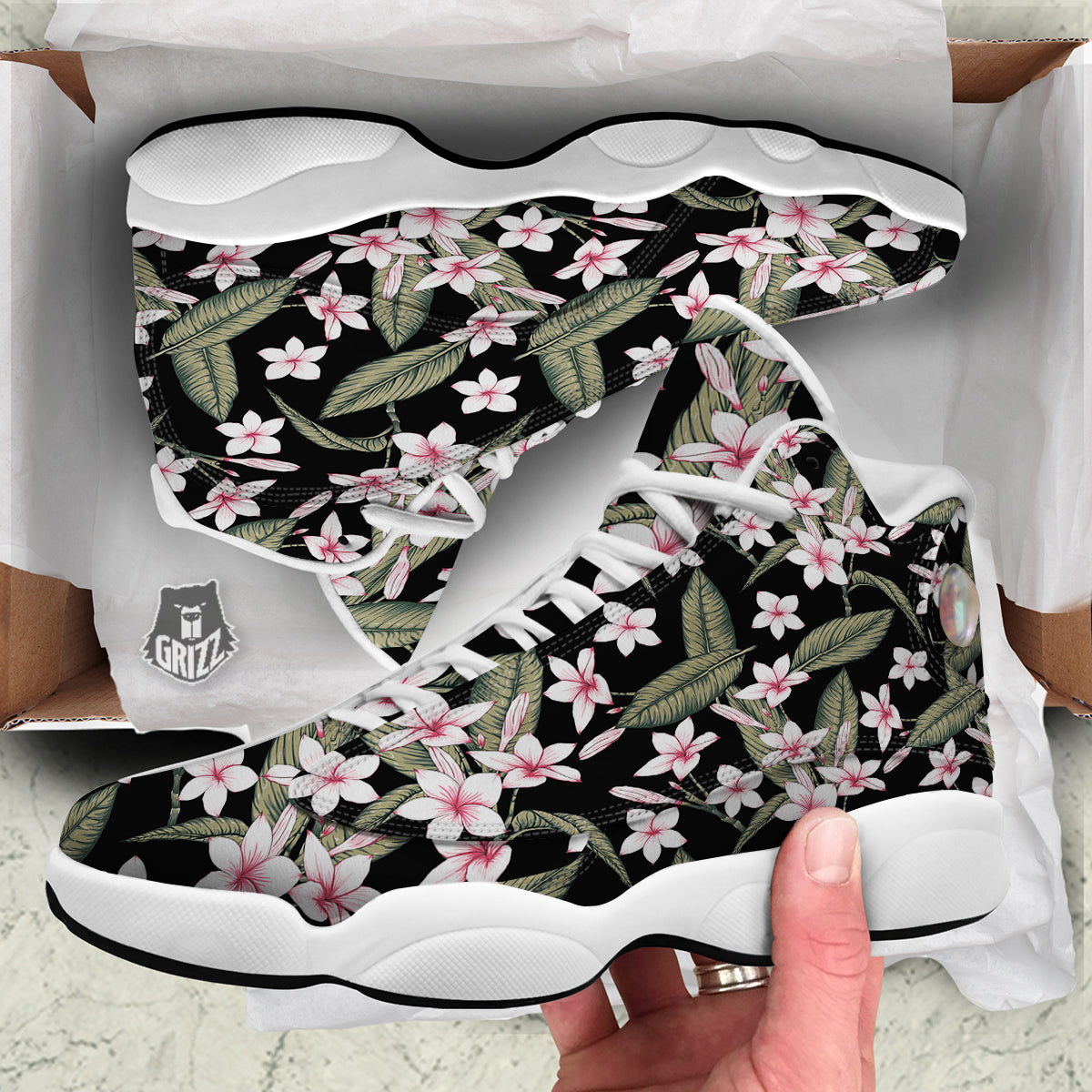 Flower Frangipani Watercolor Print Pattern White Basketball Shoes-grizzshop