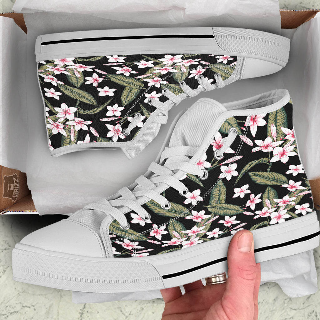 Flower Frangipani Watercolor Print Pattern White High Top Shoes-grizzshop