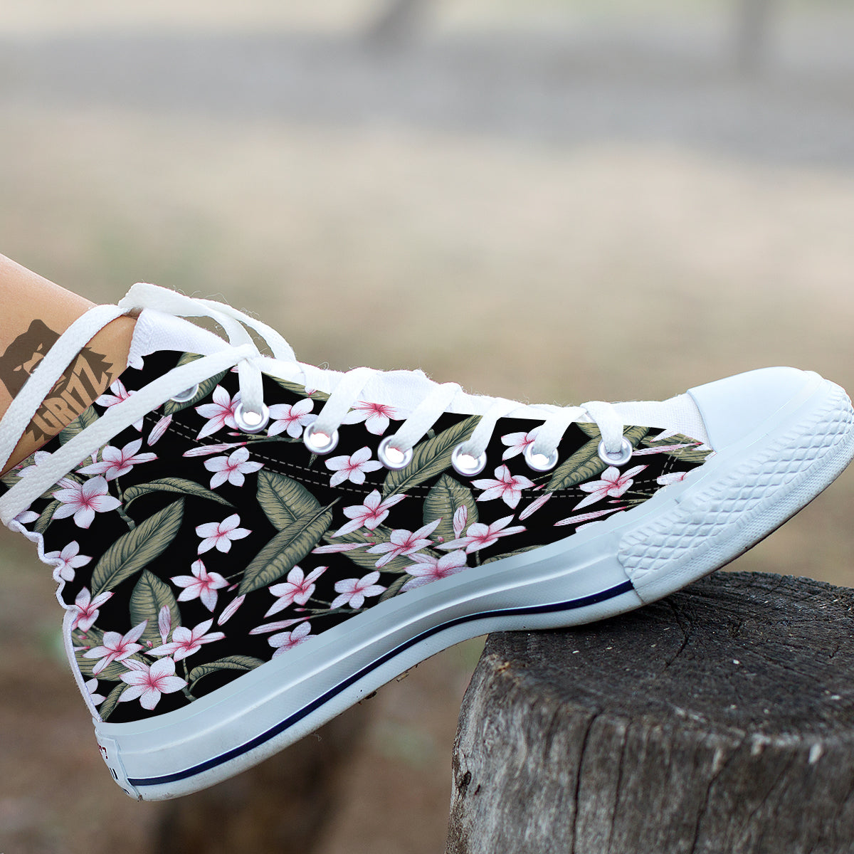 Flower Frangipani Watercolor Print Pattern White High Top Shoes-grizzshop