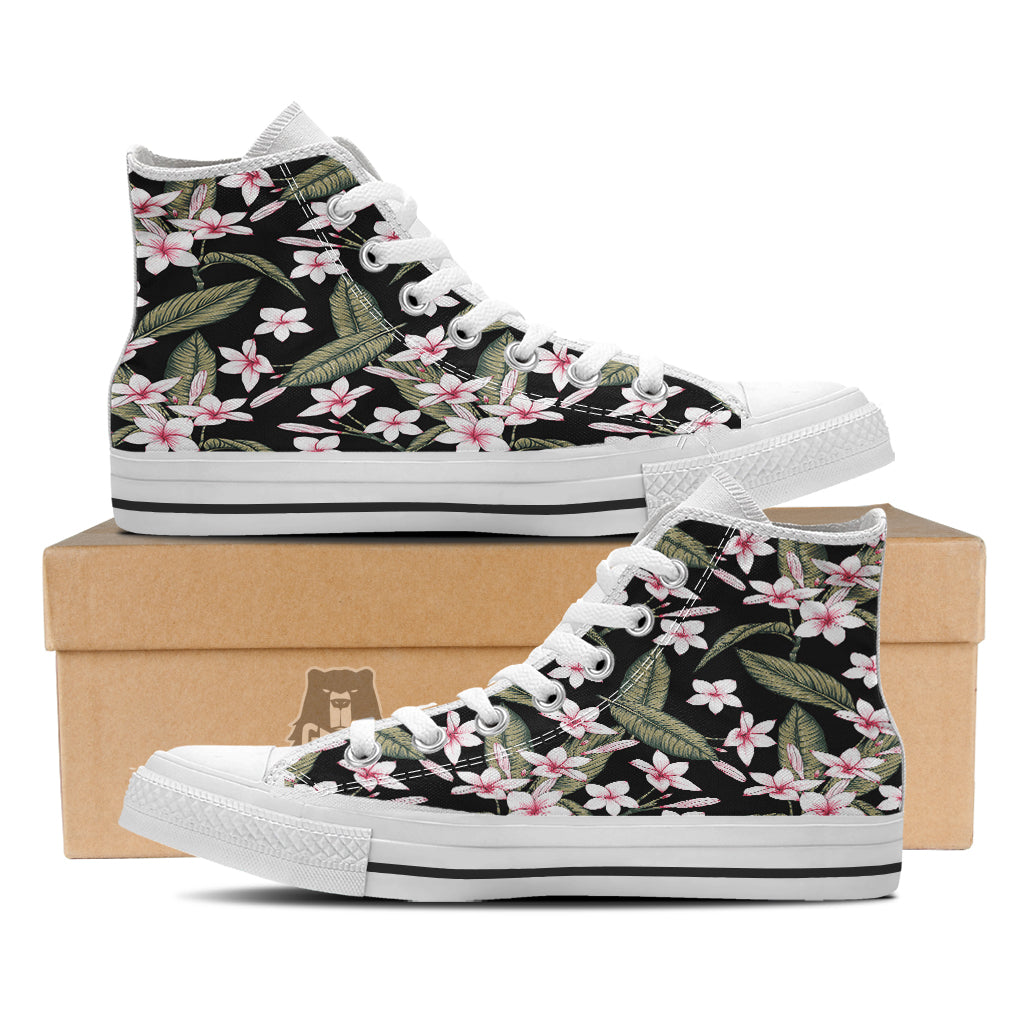 Flower Frangipani Watercolor Print Pattern White High Top Shoes-grizzshop