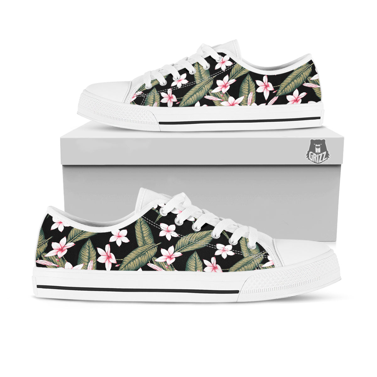 Flower Frangipani Watercolor Print Pattern White Low Top Shoes-grizzshop
