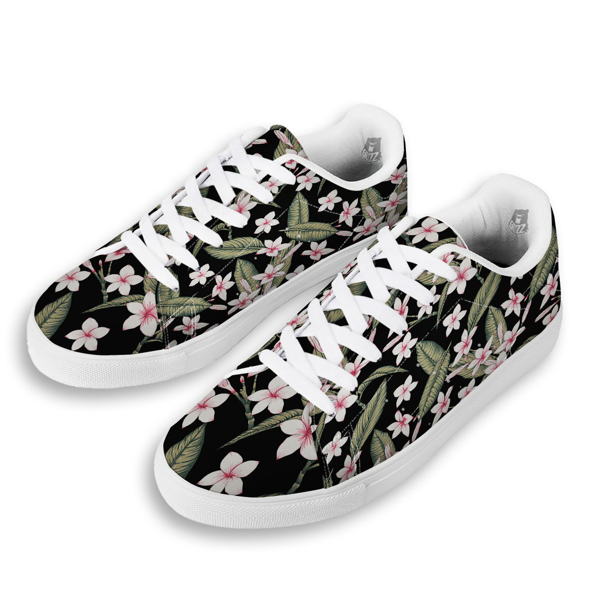 Flower Frangipani Watercolor Print Pattern White Low Top Sneakers-grizzshop