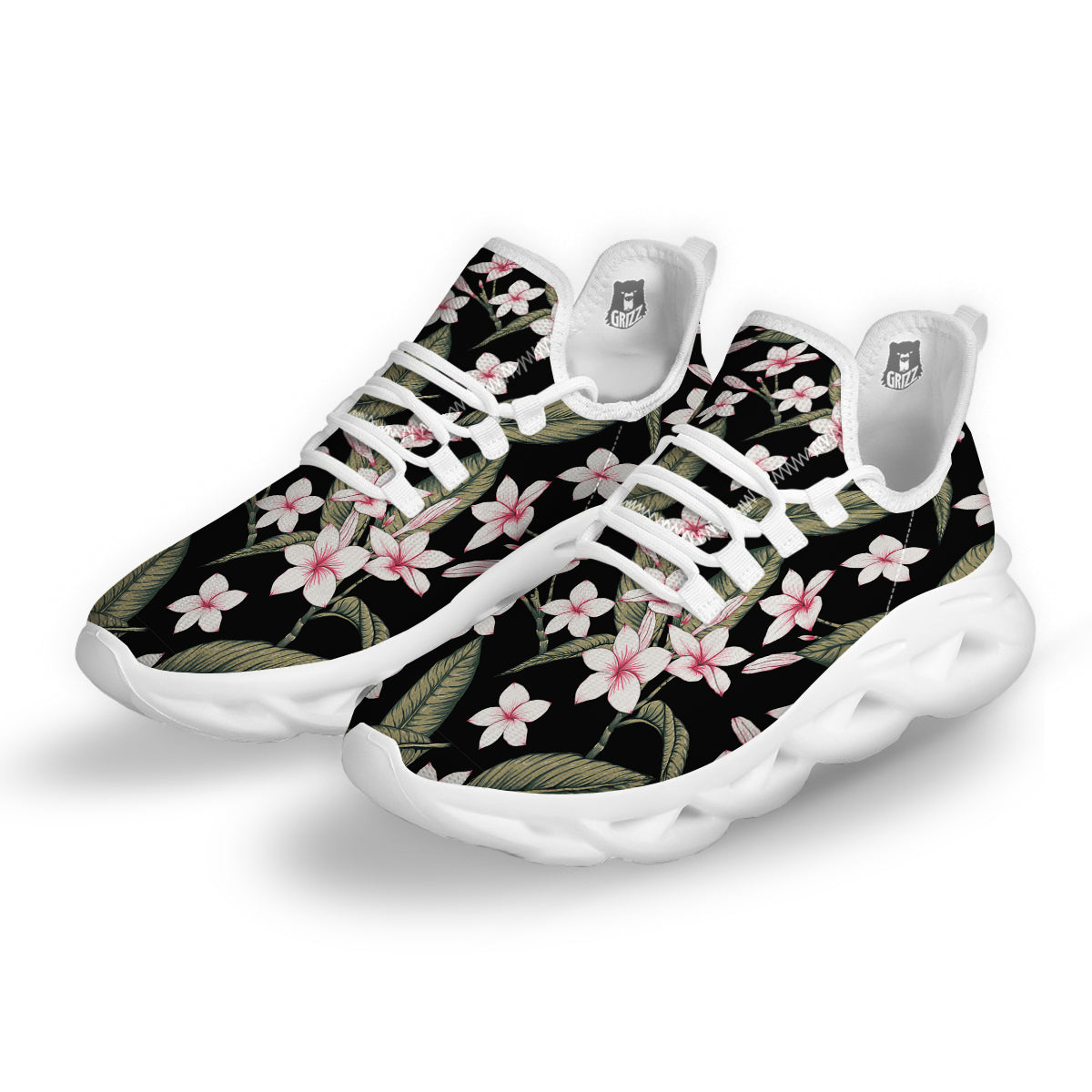 Flower Frangipani Watercolor Print Pattern White Running Shoes-grizzshop