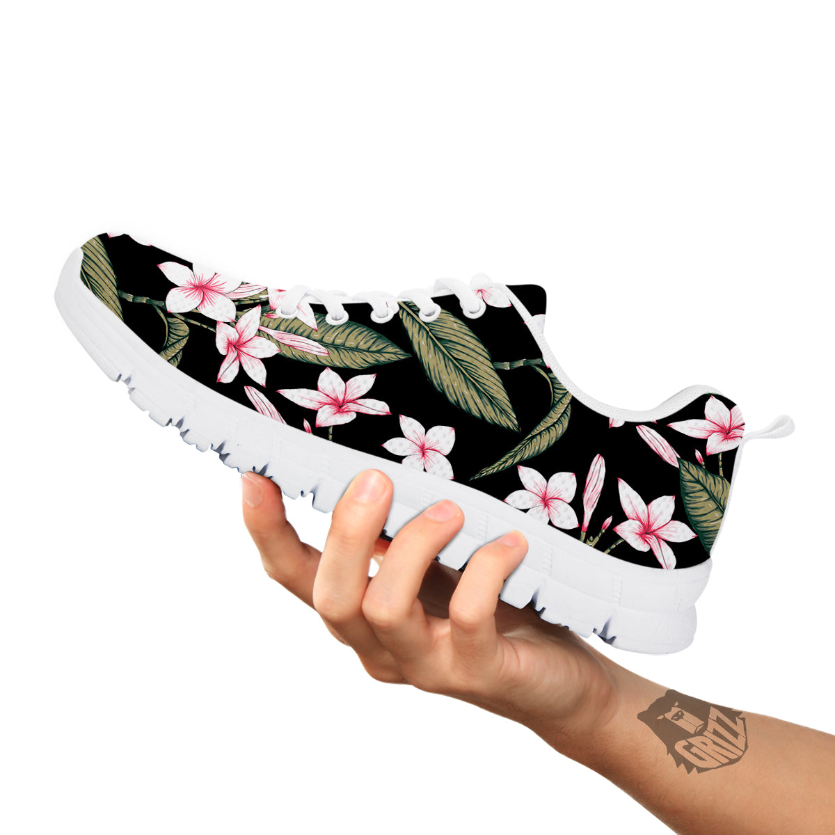 Flower Frangipani Watercolor Print Pattern White Sneaker-grizzshop