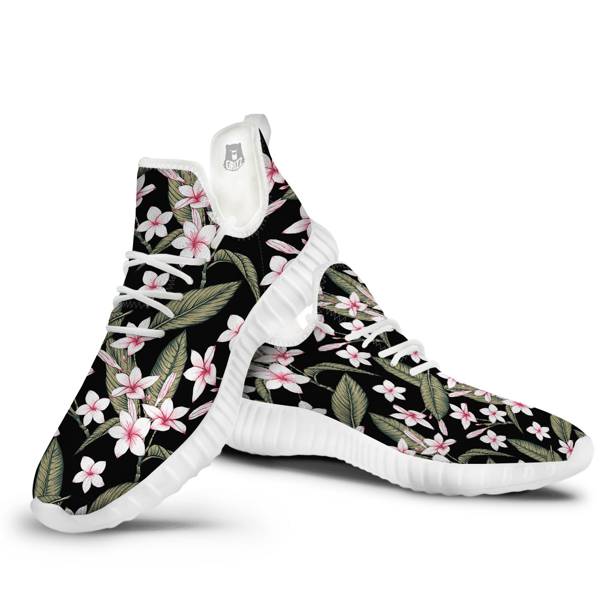 Flower Frangipani Watercolor Print Pattern White Walking Shoes-grizzshop