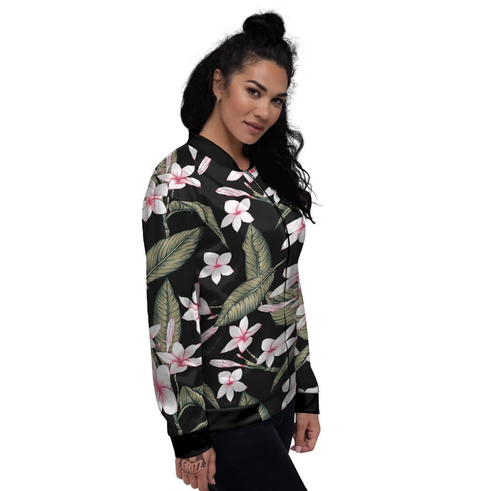 Flower Frangipani Watercolor Print Pattern Women's Bomber Jacket-grizzshop