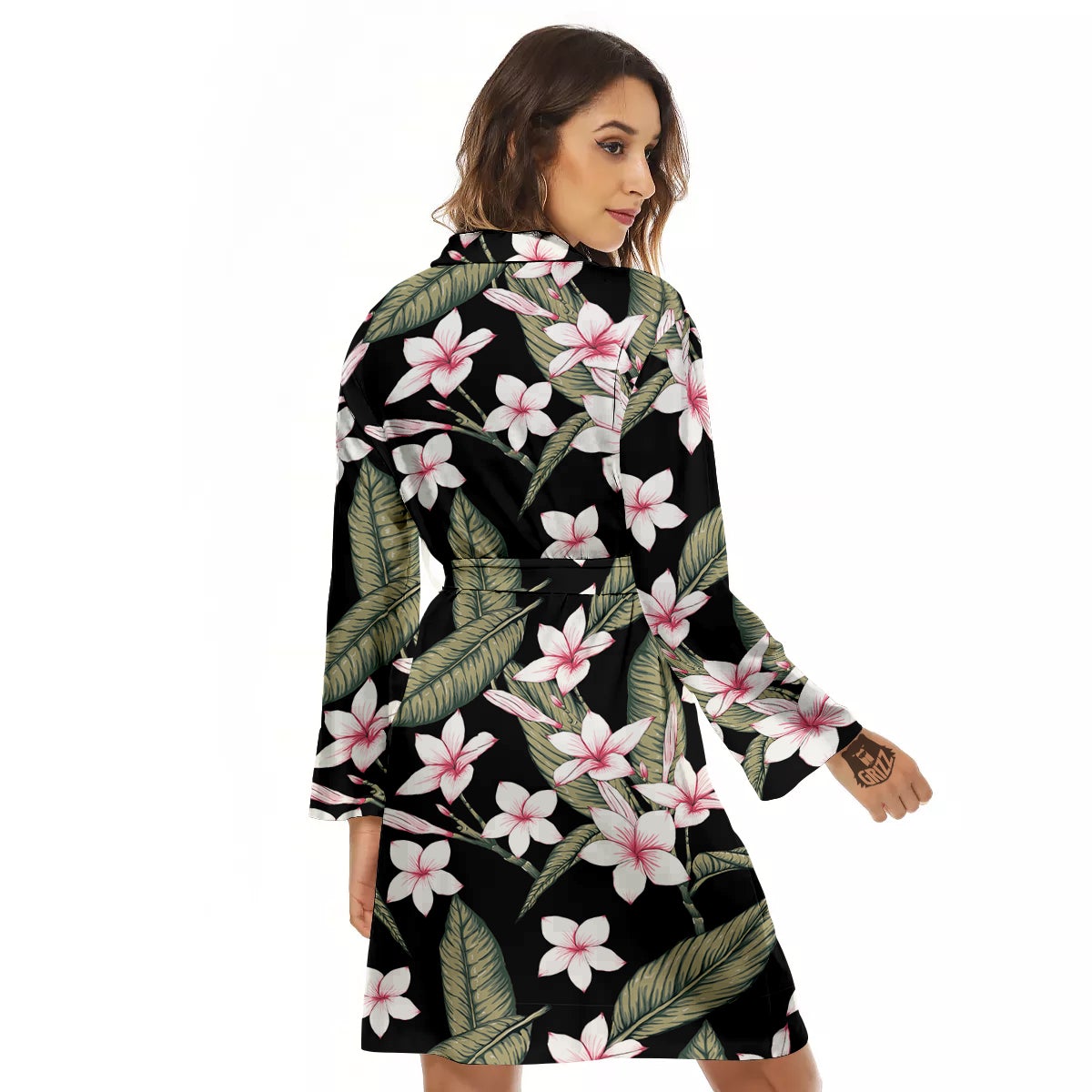 Flower Frangipani Watercolor Print Pattern Women's Robe-grizzshop