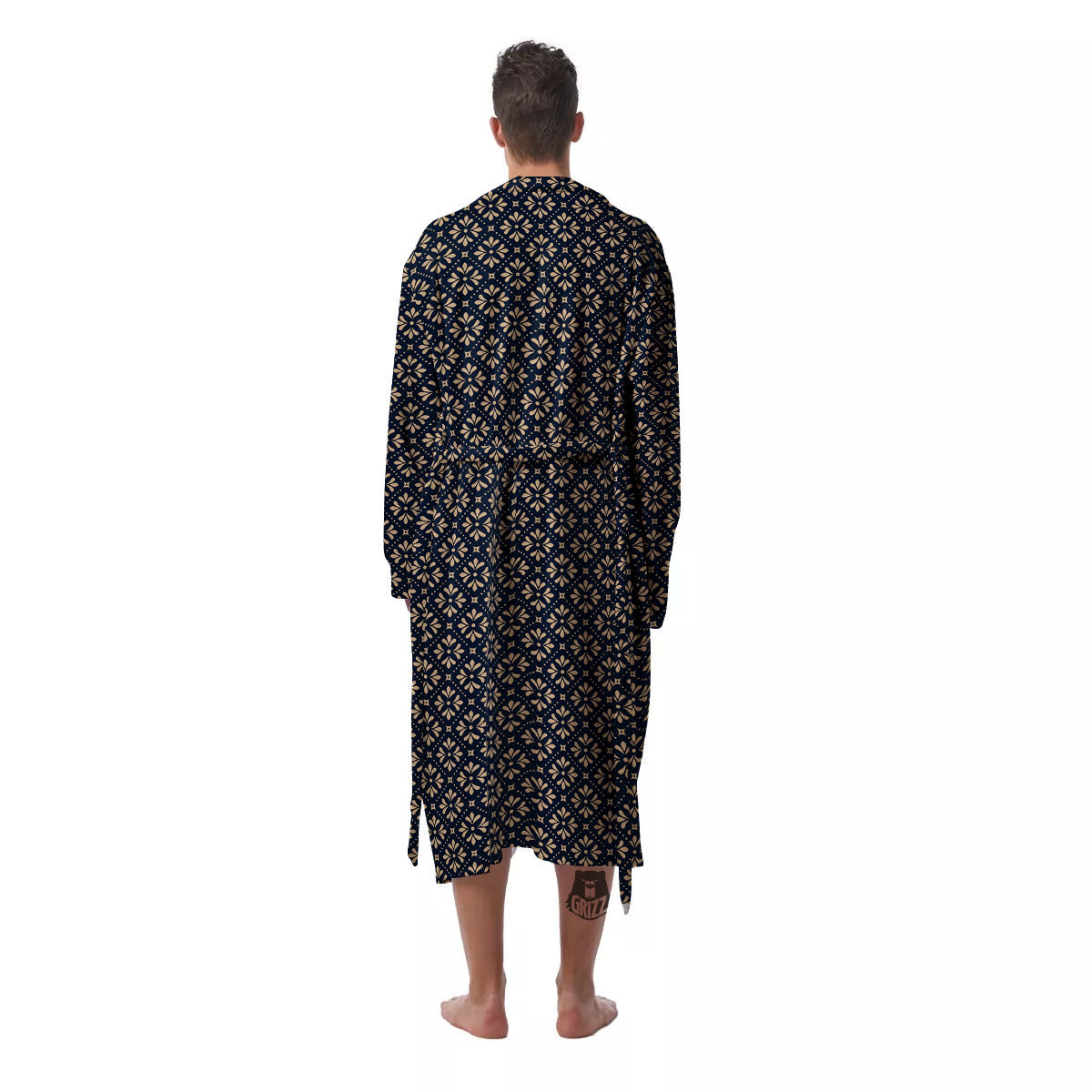 Flower Geometric Dot Print Pattern Men's Robe-grizzshop