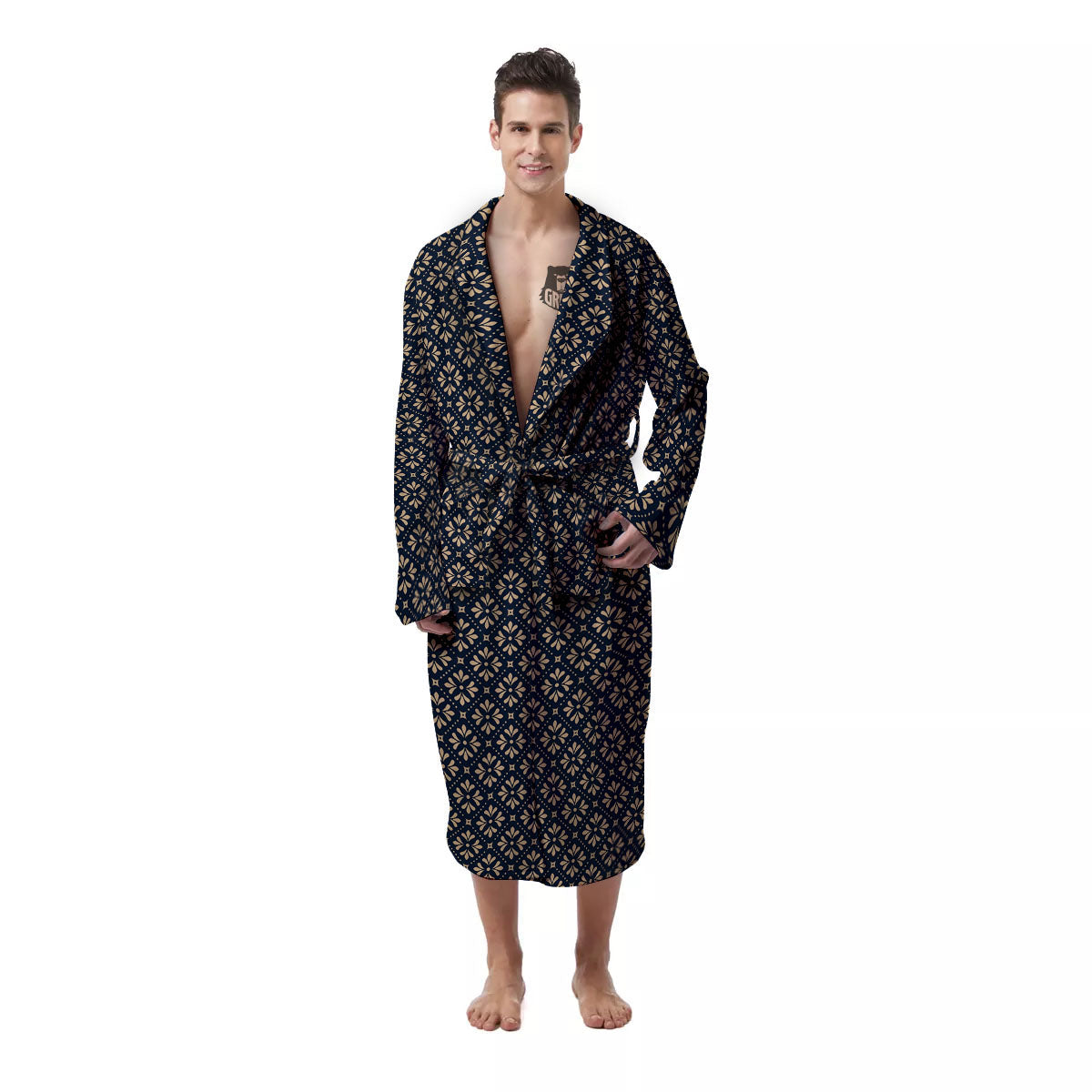 Flower Geometric Dot Print Pattern Men's Robe-grizzshop