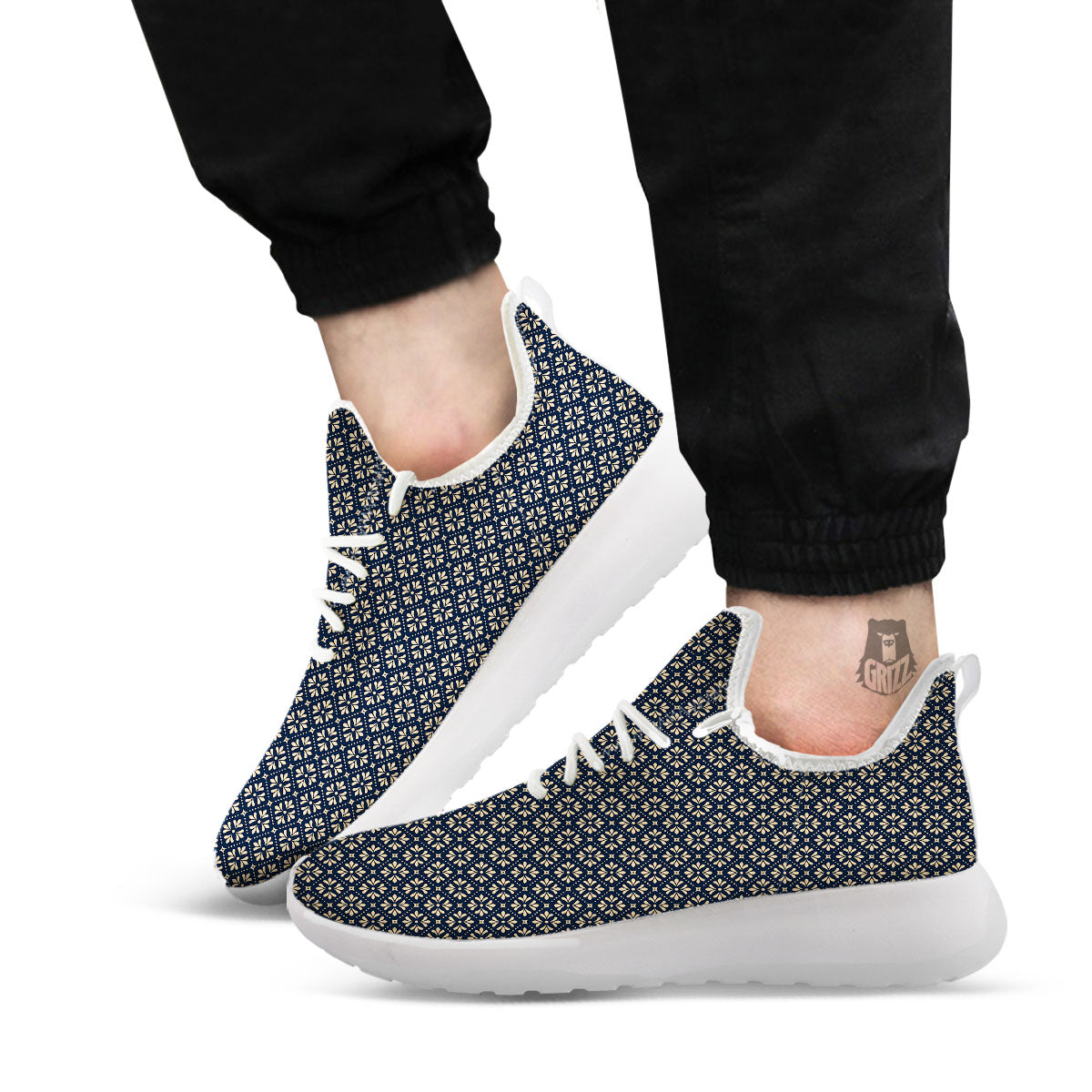 Flower Geometric Dot Print Pattern White Athletic Shoes-grizzshop