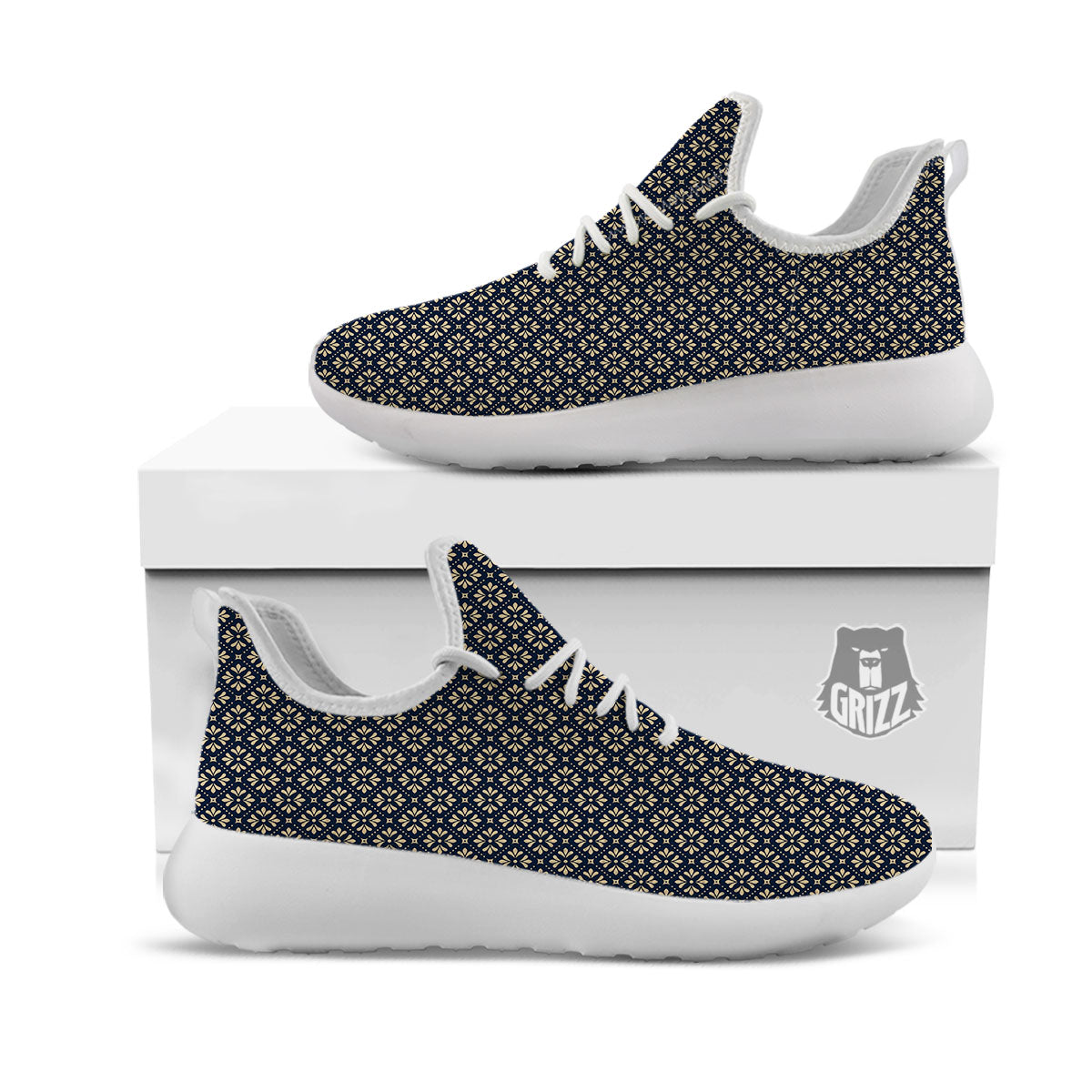 Flower Geometric Dot Print Pattern White Athletic Shoes-grizzshop