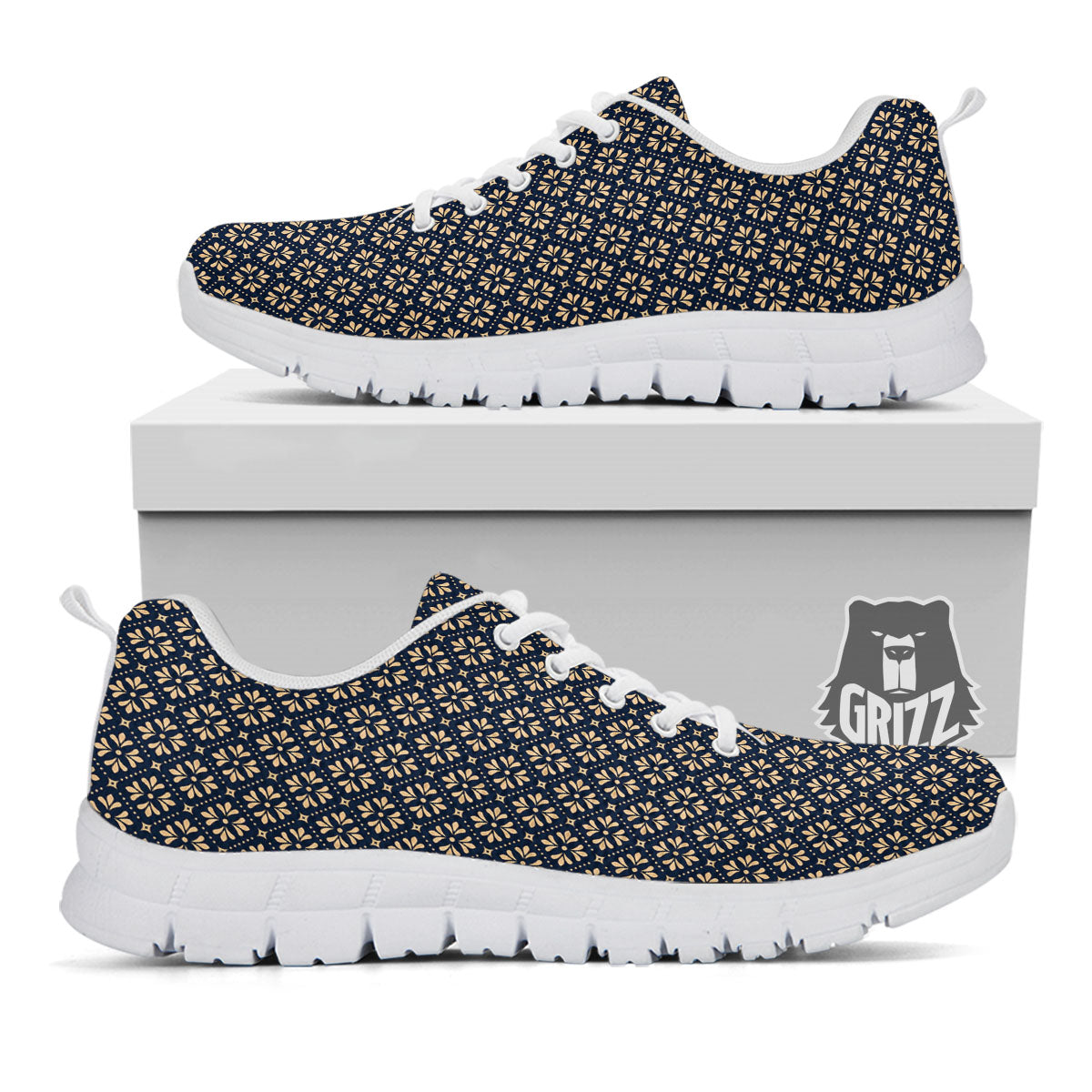 Flower Geometric Dot Print Pattern White Sneaker-grizzshop