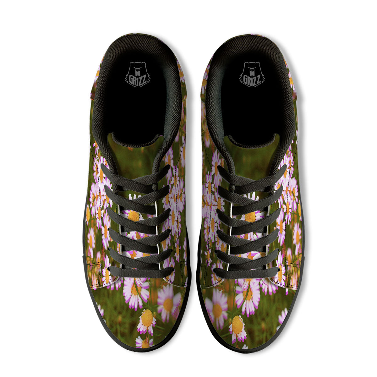 Flower Glitch Daisy Print Black Low Top Sneakers-grizzshop