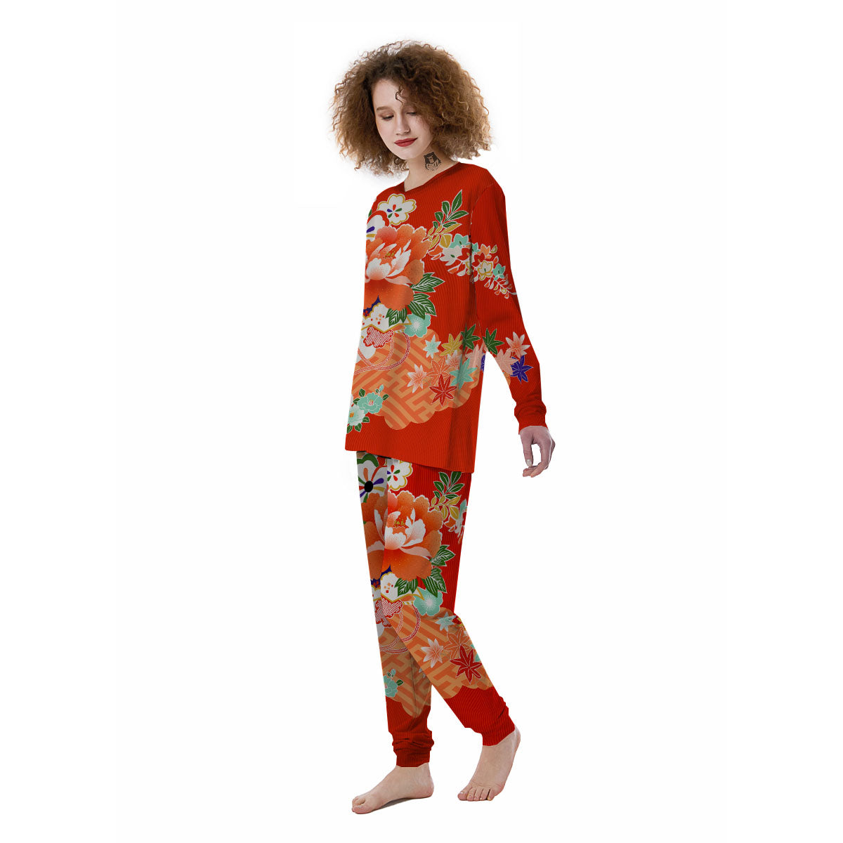 Flower Japanese Print Women's Pajamas-grizzshop