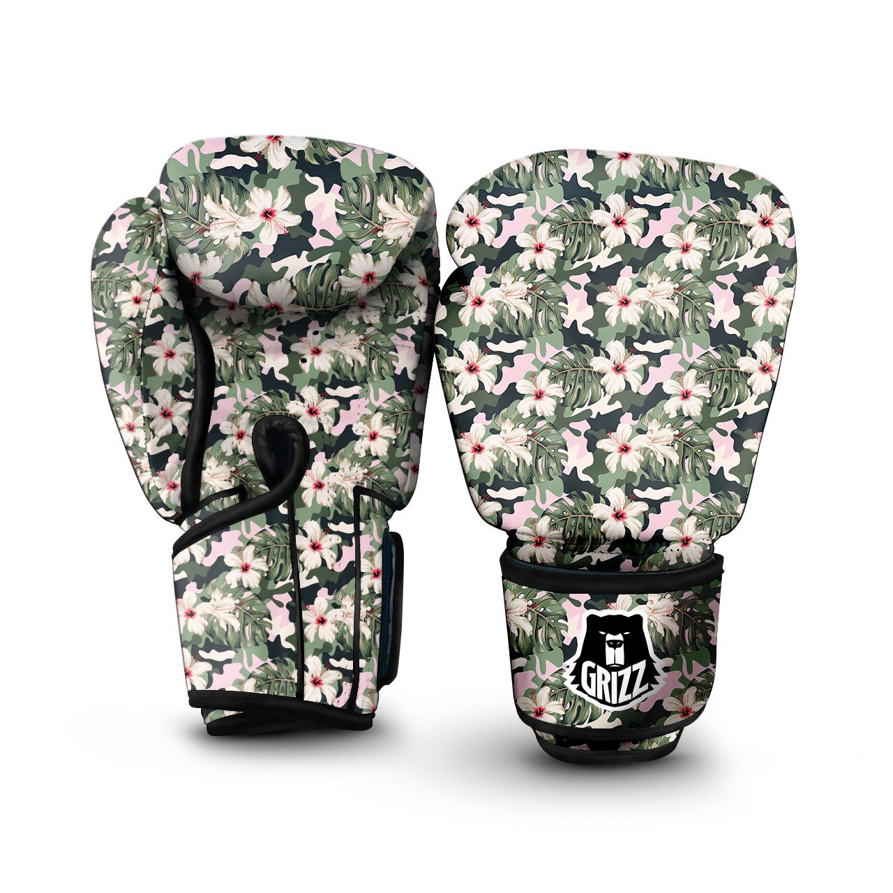 Rose And Zigzag Peony Print Pattern Boxing Gloves
