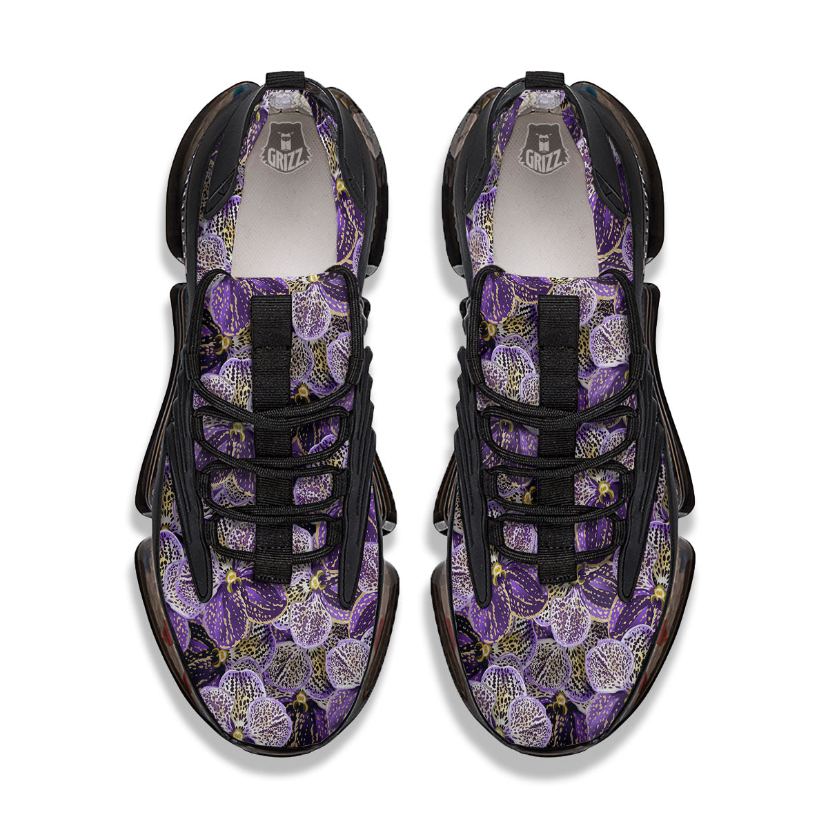 Flower Orchid Purple Print Pattern Black Gym Shoes-grizzshop