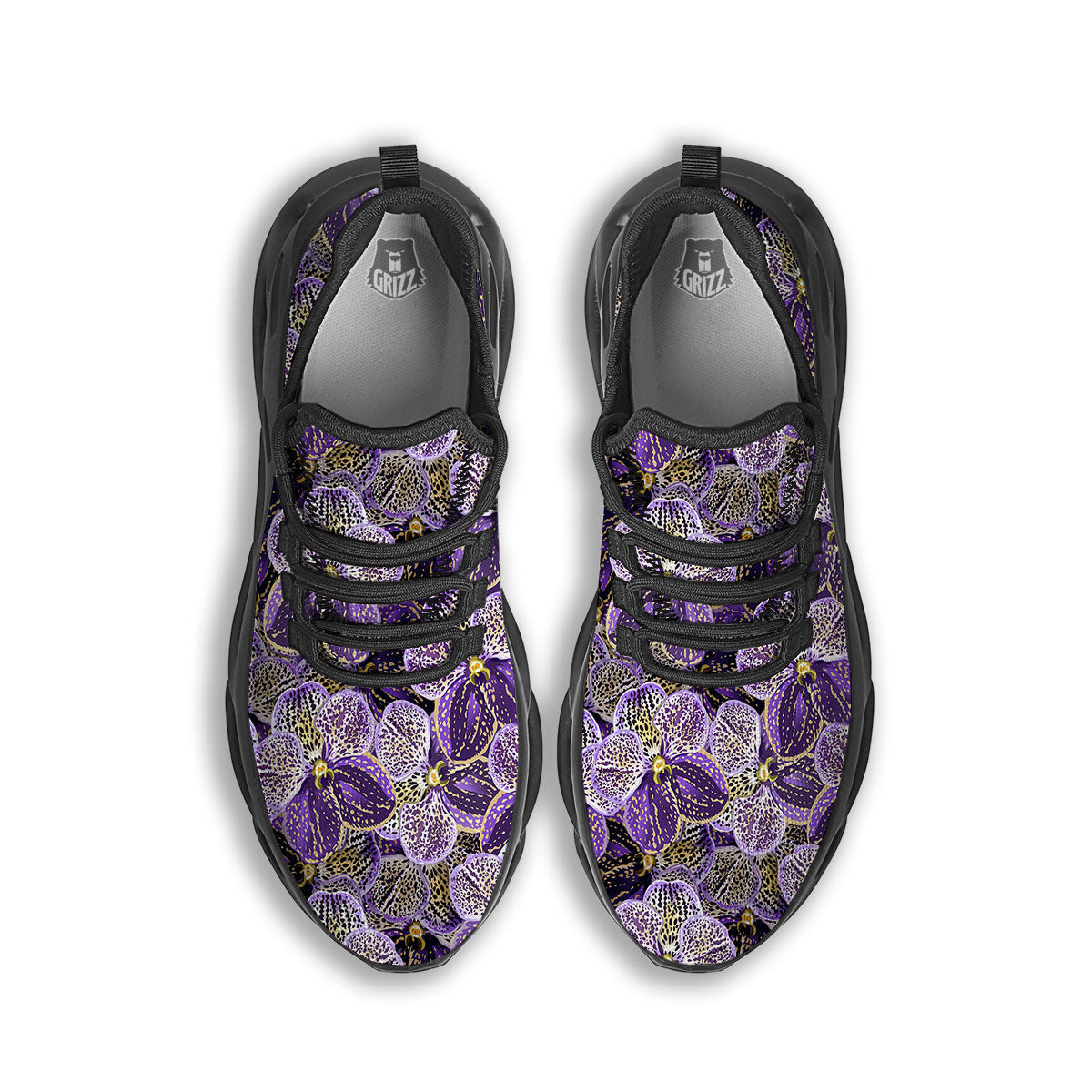Flower Orchid Purple Print Pattern Black Running Shoes-grizzshop