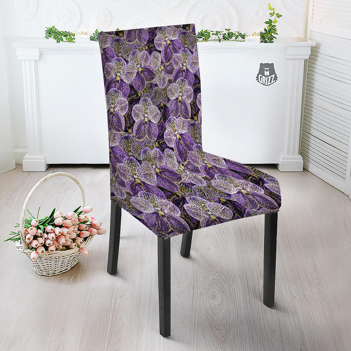 Flower Orchid Purple Print Pattern Dining Chair Slipcover-grizzshop