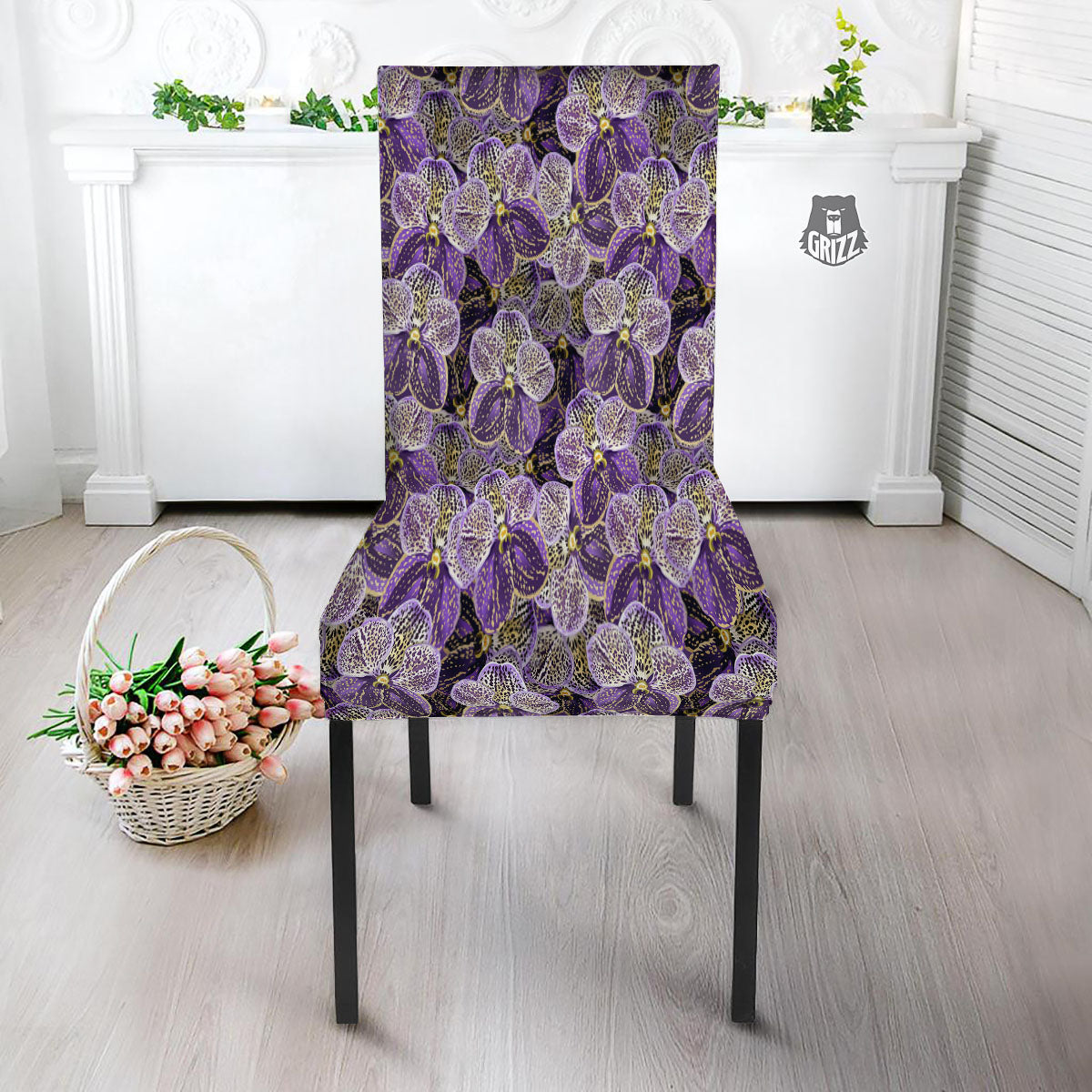 Flower Orchid Purple Print Pattern Dining Chair Slipcover-grizzshop