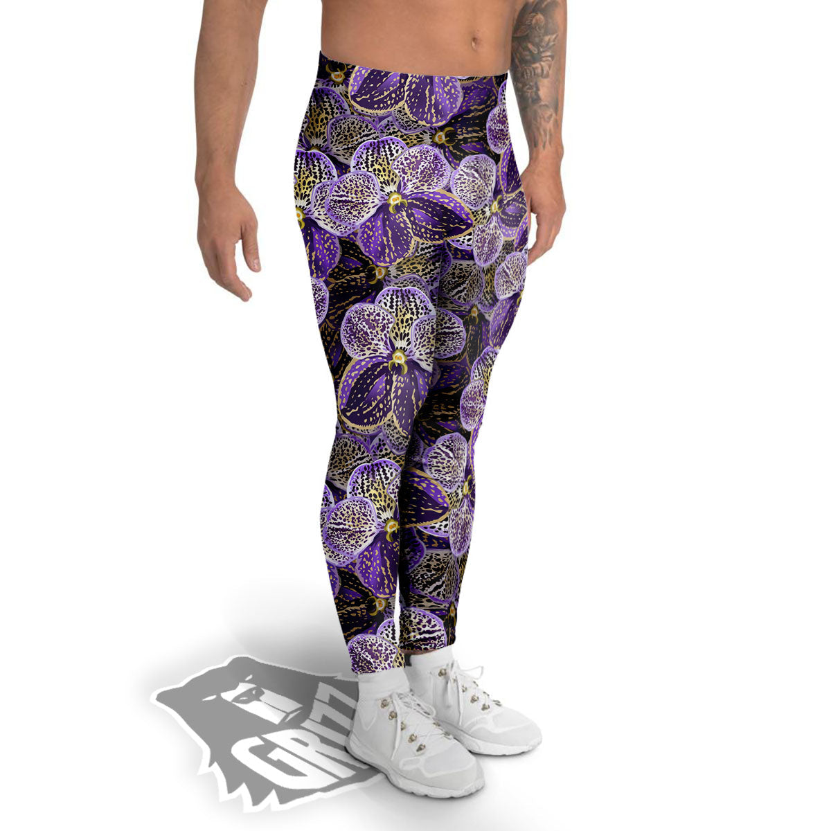 Flower Orchid Purple Print Pattern Men's Leggings-grizzshop