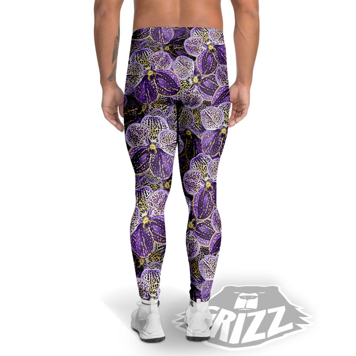 Flower Orchid Purple Print Pattern Men's Leggings-grizzshop